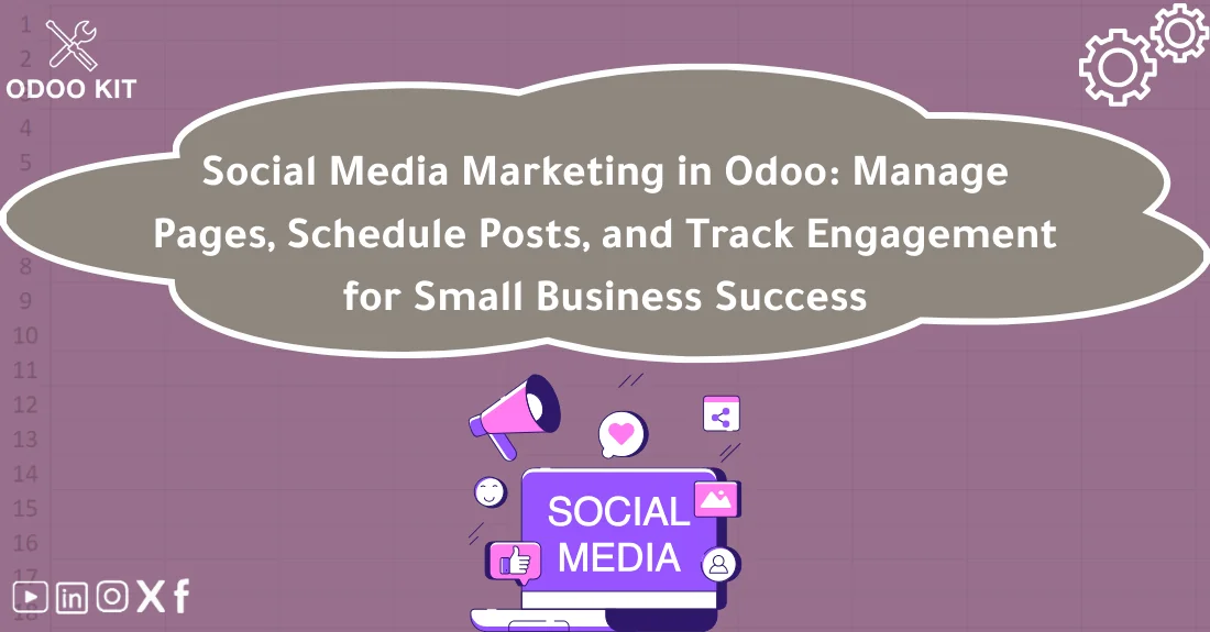 صورة تحتوي على عنوان المقال حول: " Boost Your Sales with Marketing via Odoo Social" مع عنصر بصري معبر