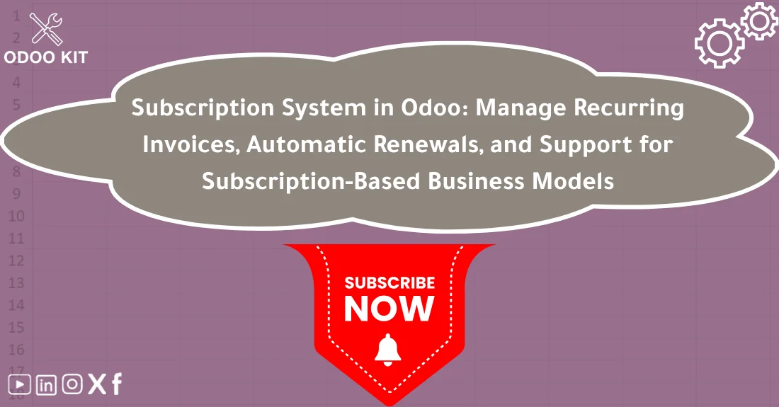 Dashboard view showing Odoo subscriptions management with recurring invoices and customer plans overview.